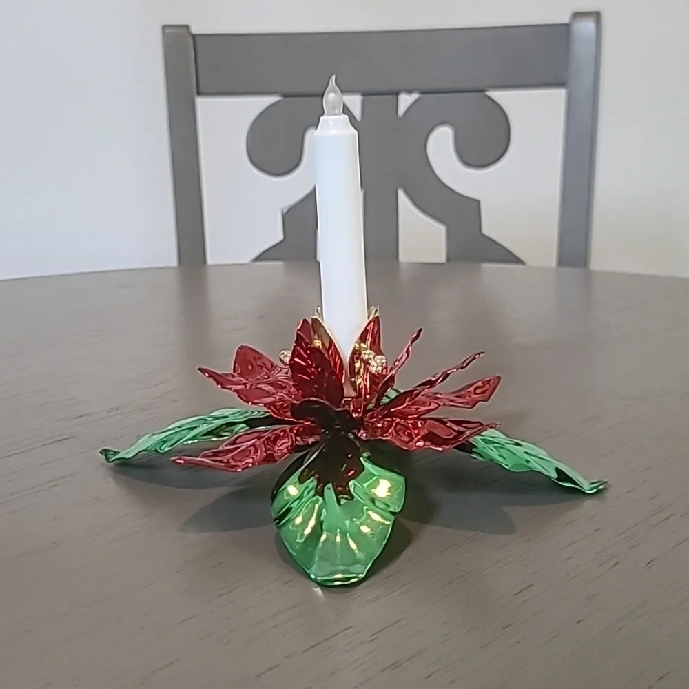 Department 56 Red and Green Poinsettia Metal Candle Holder